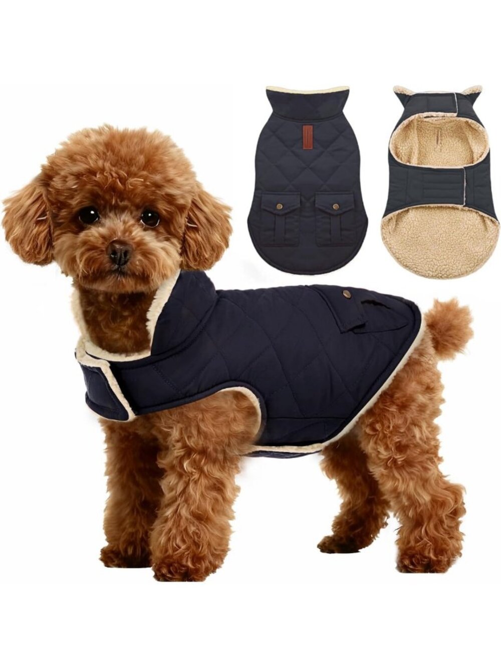 Cozy Winter Dog Coat with Thick Plush Fleece Lining & Pockets - Warm Pet Jacket
